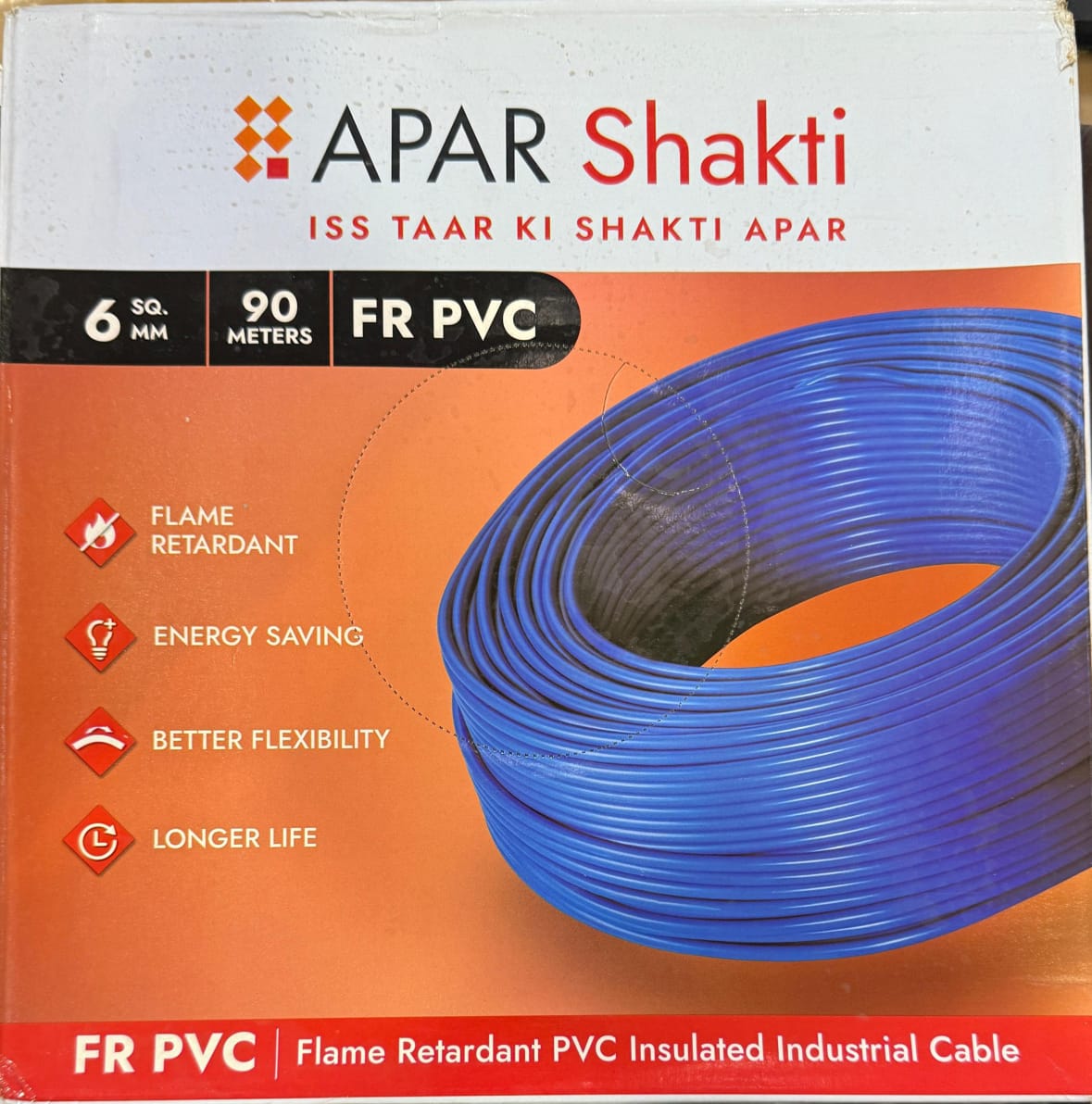 APAR shakti EBXL HR FR PVC Wire 90m [6.00 sq. mm, Black]